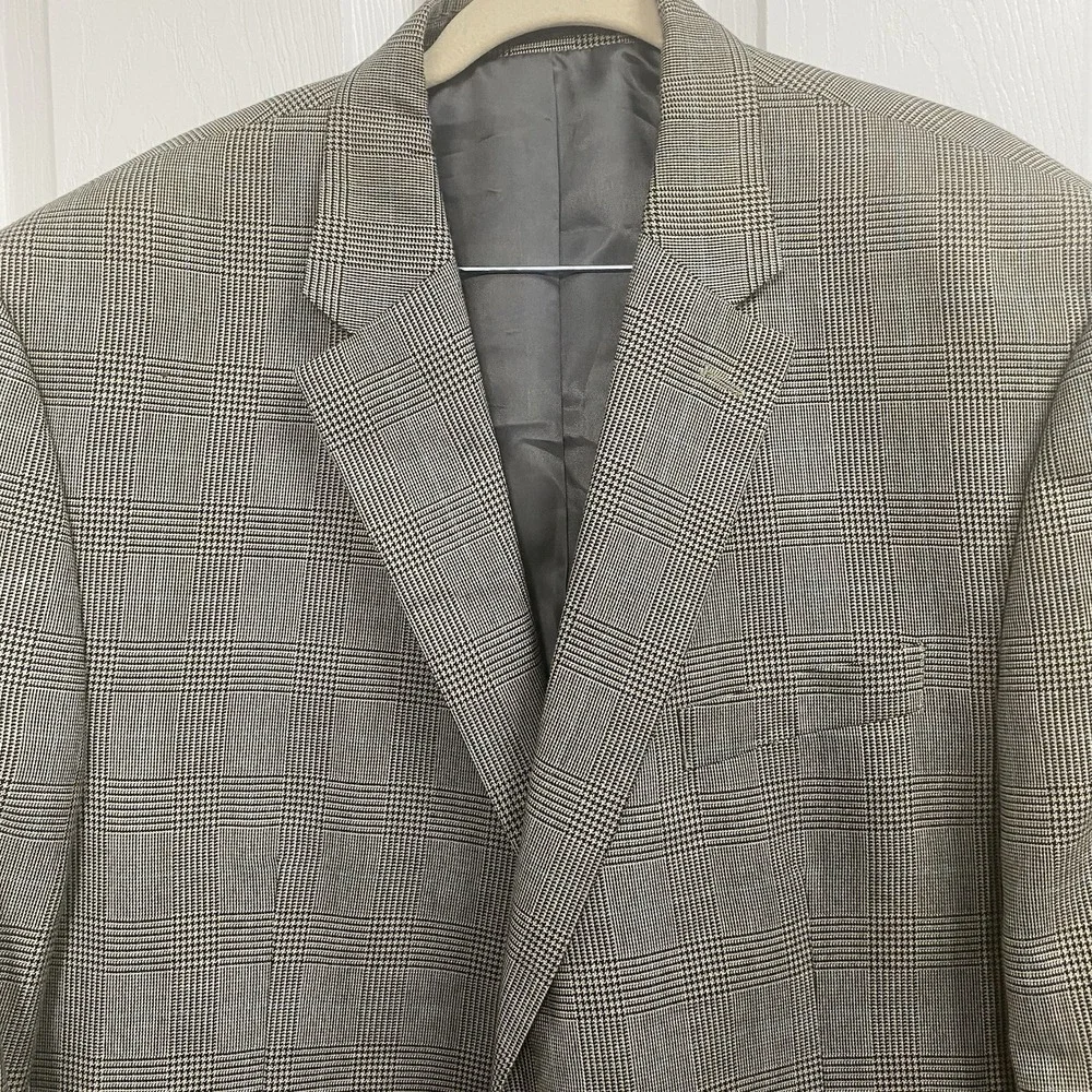 Chaps Blazer Suit Jacket Mens 46R Tan/Brown Blue Stripe Silk Wool‎ Sport Coat.